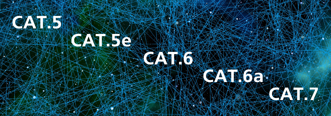 bild som föreställer internet med orden cat 5, cat 6 och cat 7